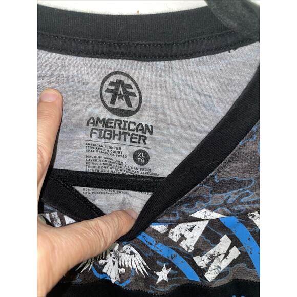 American Fighter Men XL Blue black white Training T Shirt UFC MMA Gym Workout - Picture 7 of 9